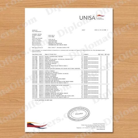 South Africa College/University Transcript