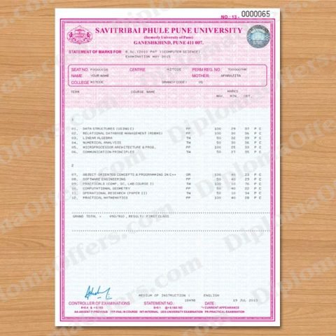 India College/University Transcript