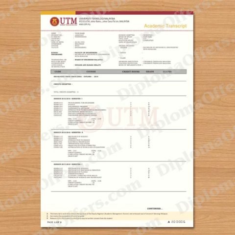 Malaysia College/University Transcript