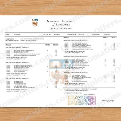 Singapore College/University Transcript